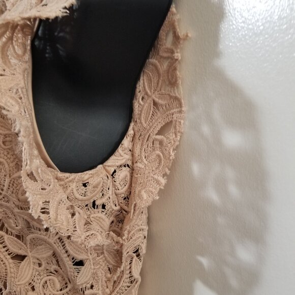 Zara Woman Lace Dress Medium Nude Eyelash Lace Cocktail Dress Sleeveless M - Picture 4 of 6